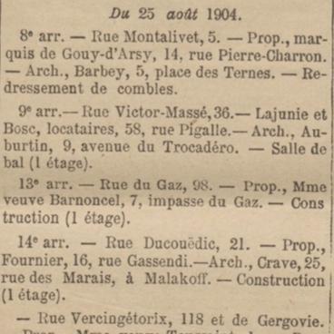 En août 1904, un permis de construire est déposé à la mairie.